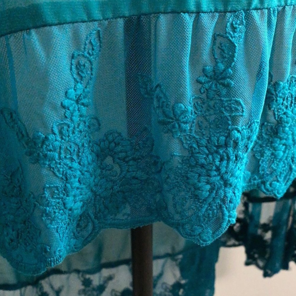 Boutique - Teal lace high low chiffon top